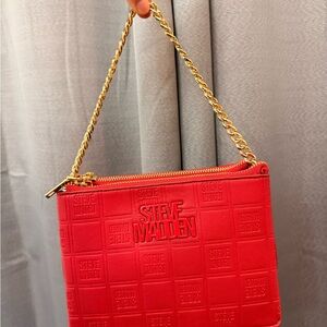 Steve Madden Embossed Red Clutch with Gold Chain
